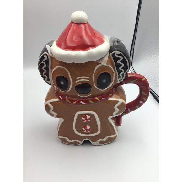 Disney Stitch Gingerbread Cookie Christmas Mug With Santa Hat Topper NEW - Picture 2 of 7